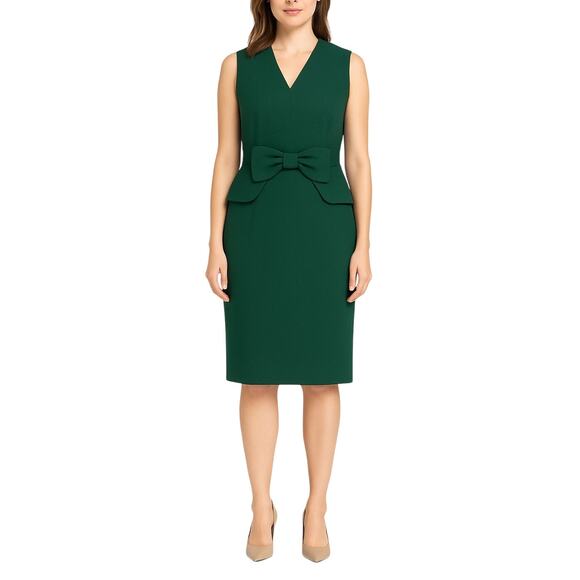 Kasper Emerald Green Sleeveless V-Neck Formal Dress with Bow Size 8 Evergreen - Picture 1 of 7